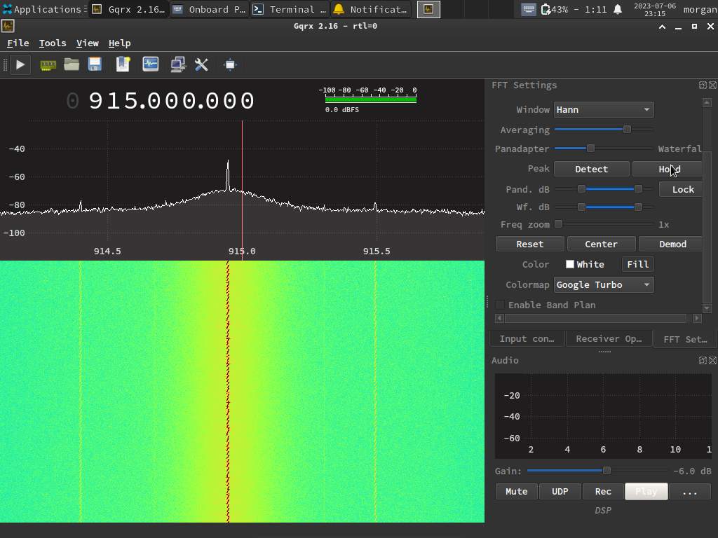 GQRX Monitoring a LoRa Transmission